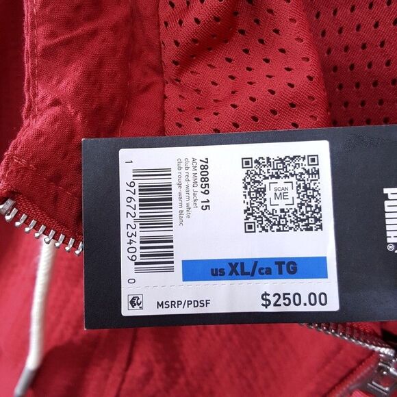 PUMA Jacket Mens XL Red Zip Up Windbreaker AC Milan MMQ Football Soccer Cricket - Picture 4 of 11